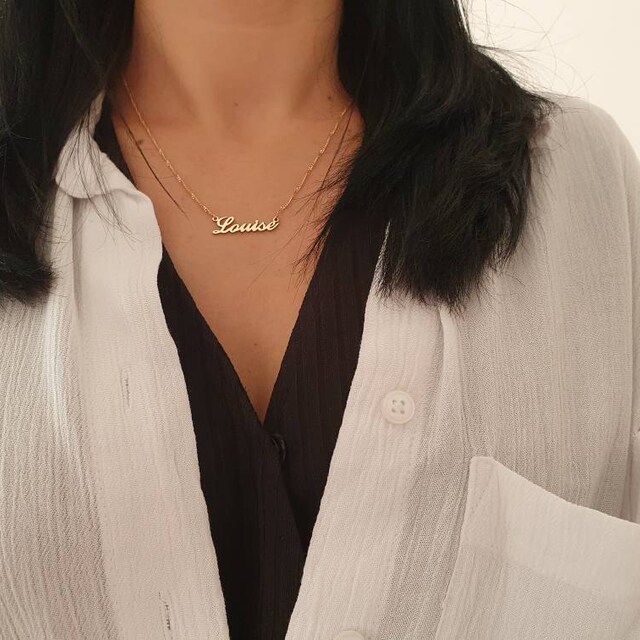Personalised 9ct GOLD Name Necklace Chain, ANY NAME Plate In Retro 70s - Foto 2
