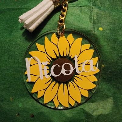 Sunflower Keychain, Personalized Name Keychain, Custom Name Keychain ...