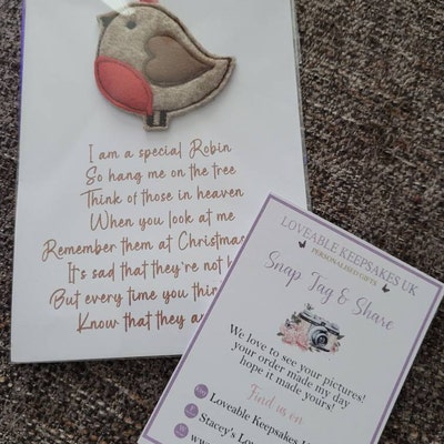 Remembrance Christmas Robin & Card, Felt Robin Tree Decoration ...