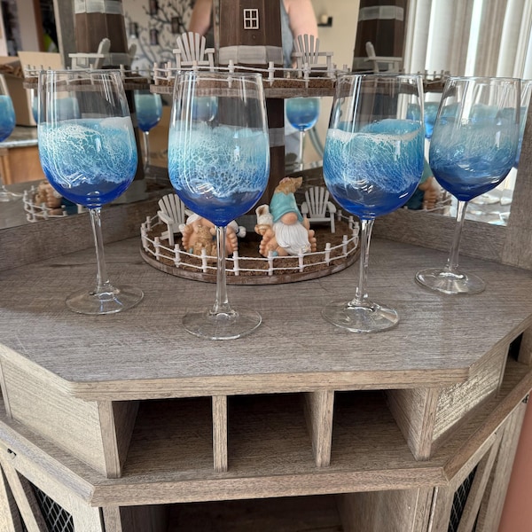 Ocean Waves Wine Glasses | Housewarming Gift | Epoxy Resin Ocean ...
