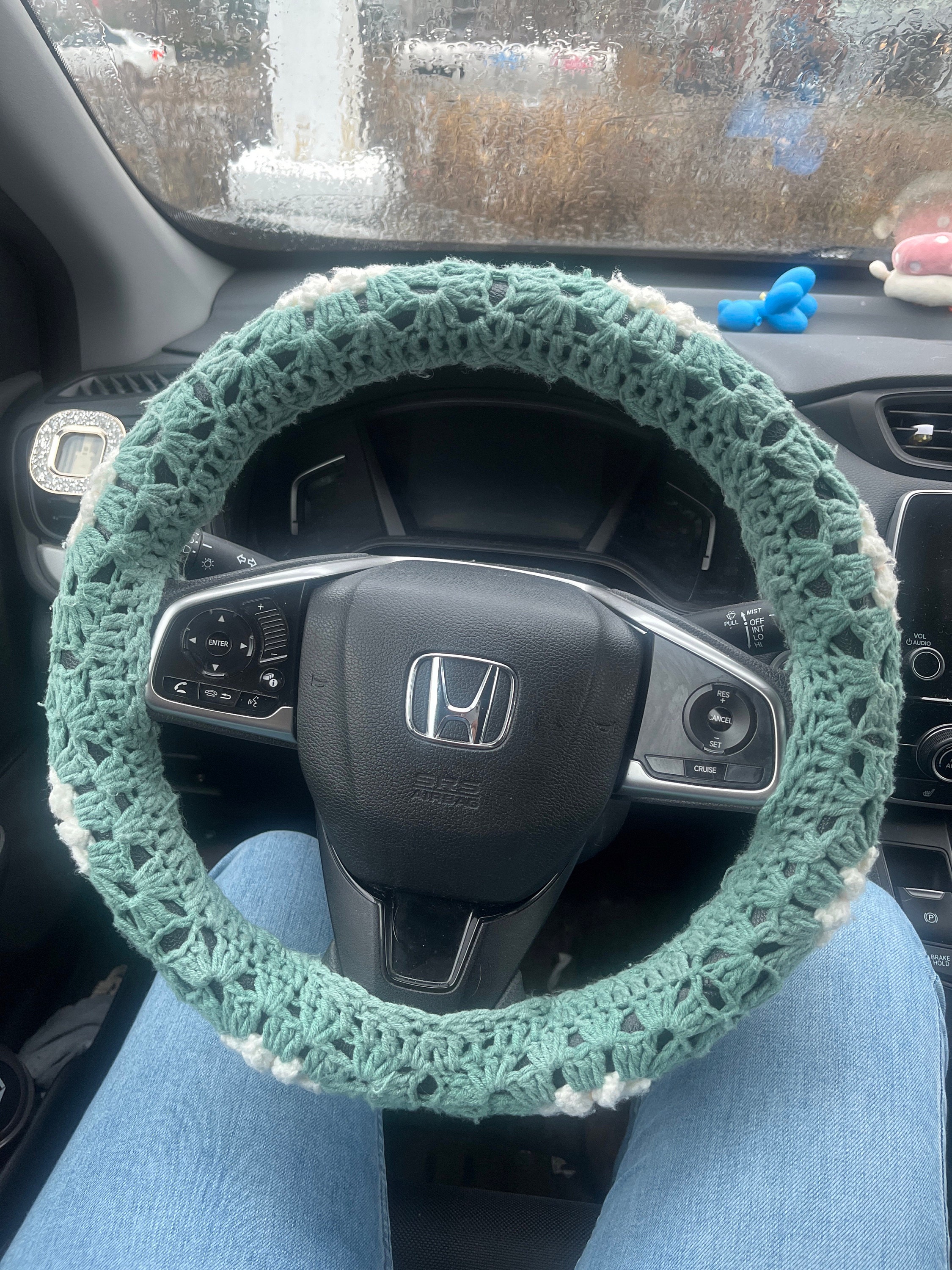 Handgemachte gehäkelte Lenkradhülle für Frauen, süße Daisy Blumen Sicherheitsgurthülle, Auto Interieur Accessoires Dekoration