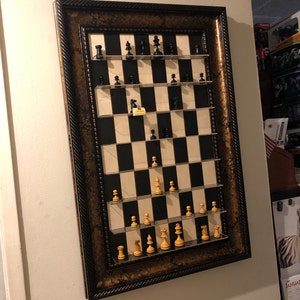 Black Maple Vertical Wall Mounted Chessboard With Black Gold Frame and ...