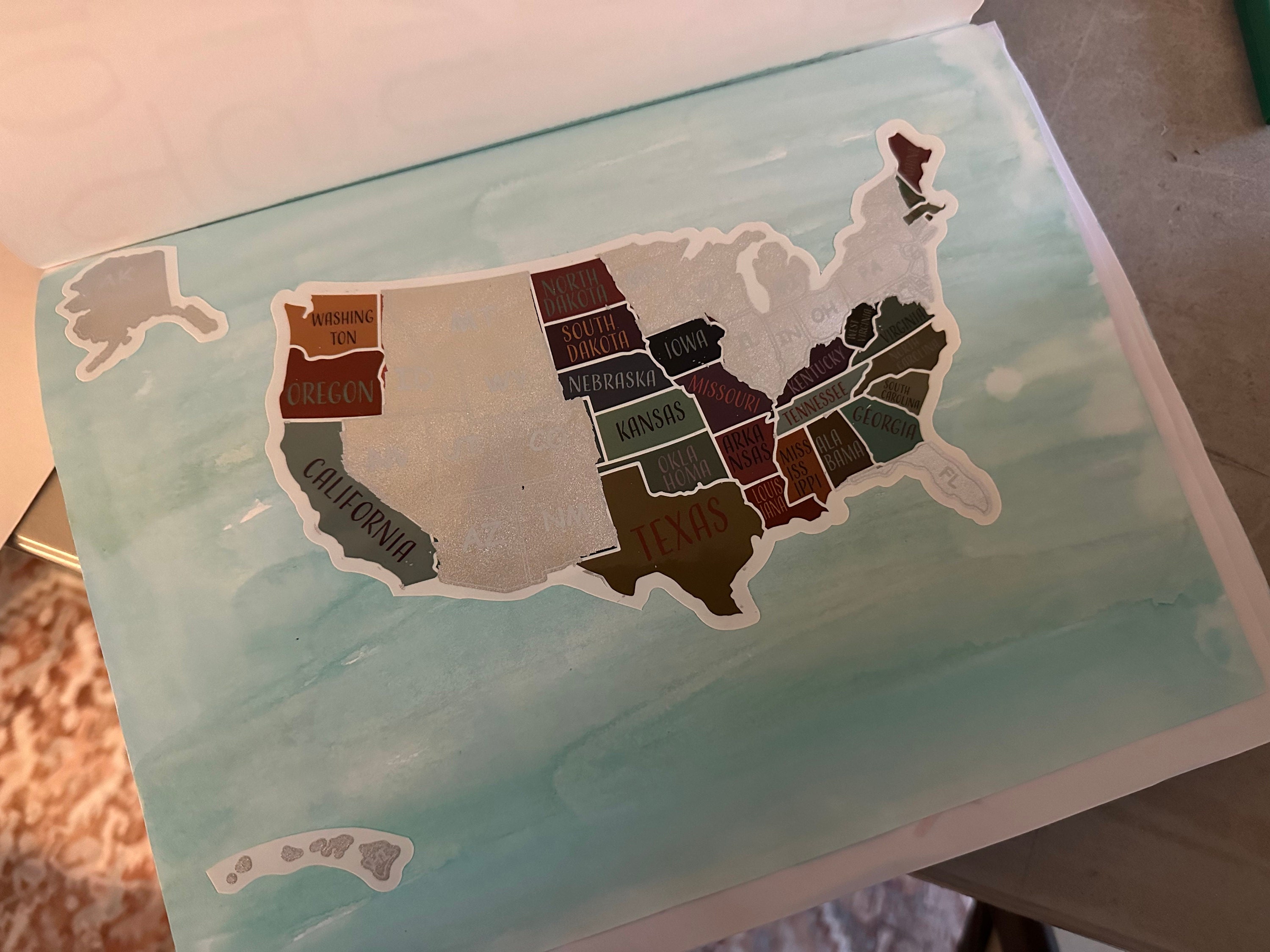 Scratch Off Sticker Map; USA Sticker; Scratch Off 50 States; Places traveled; Decal Map; Planner Sticker