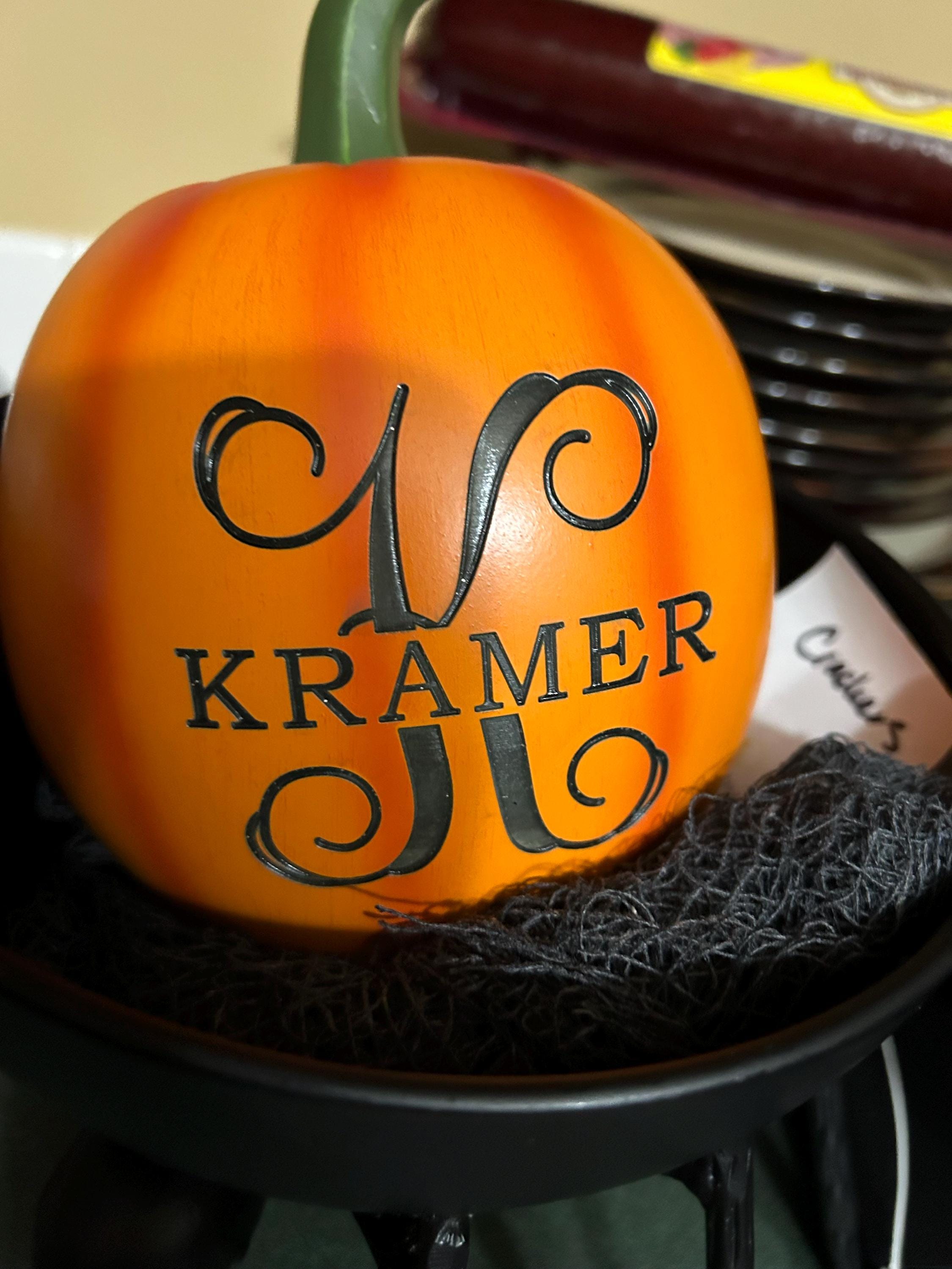 Personalized Light Up Family Name & Initial Pumpkin - Halloween Décor - Fall Décor - Available In 3 Sizes - Choose From 4 Colors