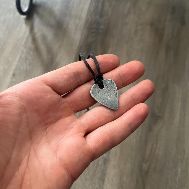 Men's Necklace Guitar Pick Pendant Handmade in Sterling
