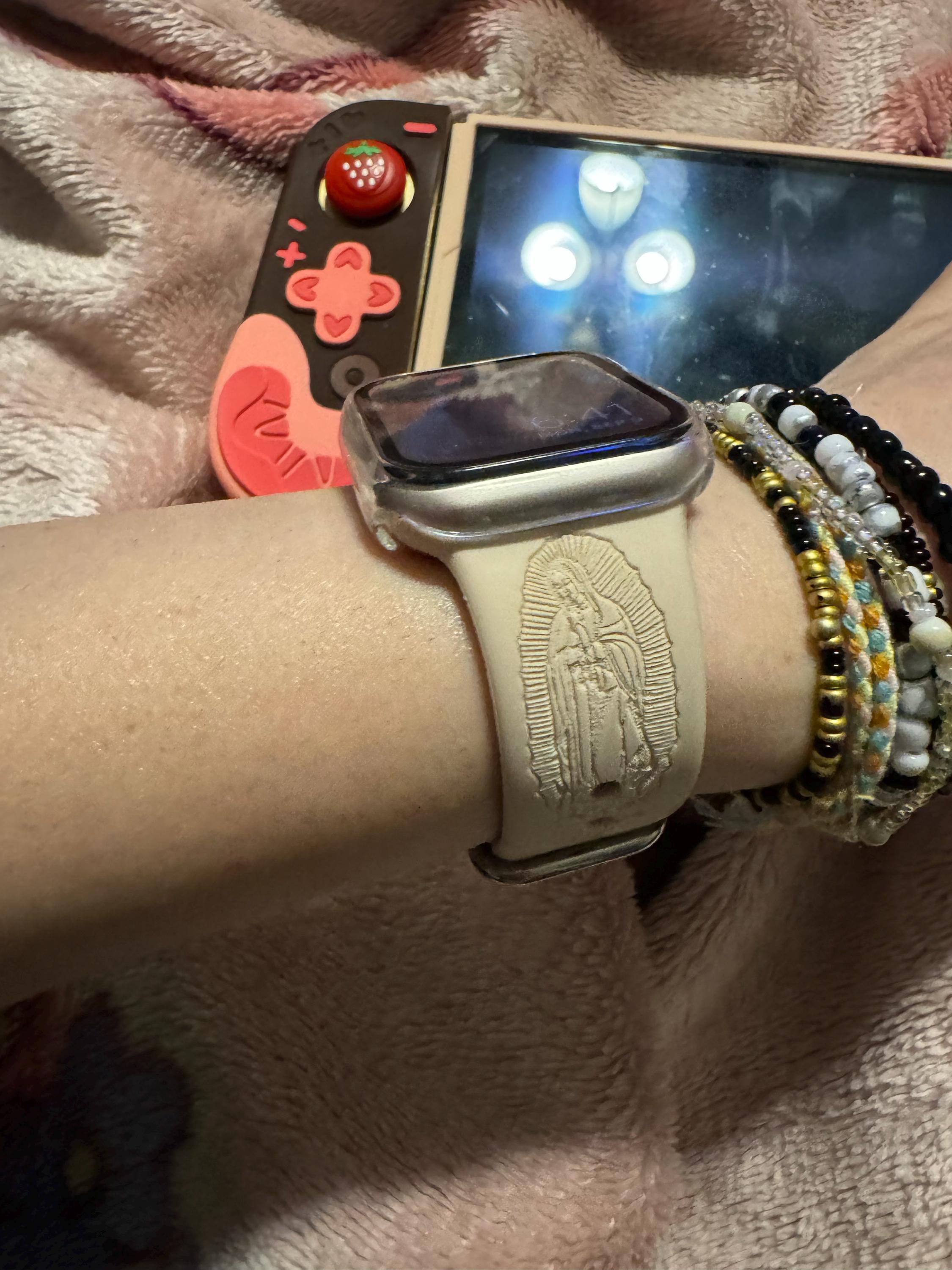 SuperLugano Virgin Mary with Cross Watch Band compatible with Apple Watch iWatch Band Silicone Watch 38/40/41 42/44/45 Strap Laser Jesus God