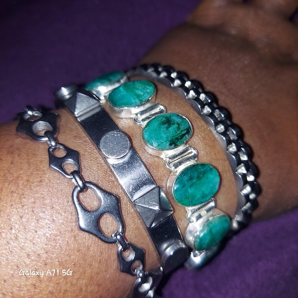 Handmade Zambian Emerald Bracelet: 925 Sterling Silver Adjustable Chain ...