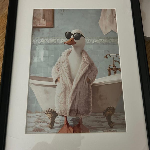 Funny Duck Bathroom Wall Art – Duck in Robe With Sunglasses – Quirky ...