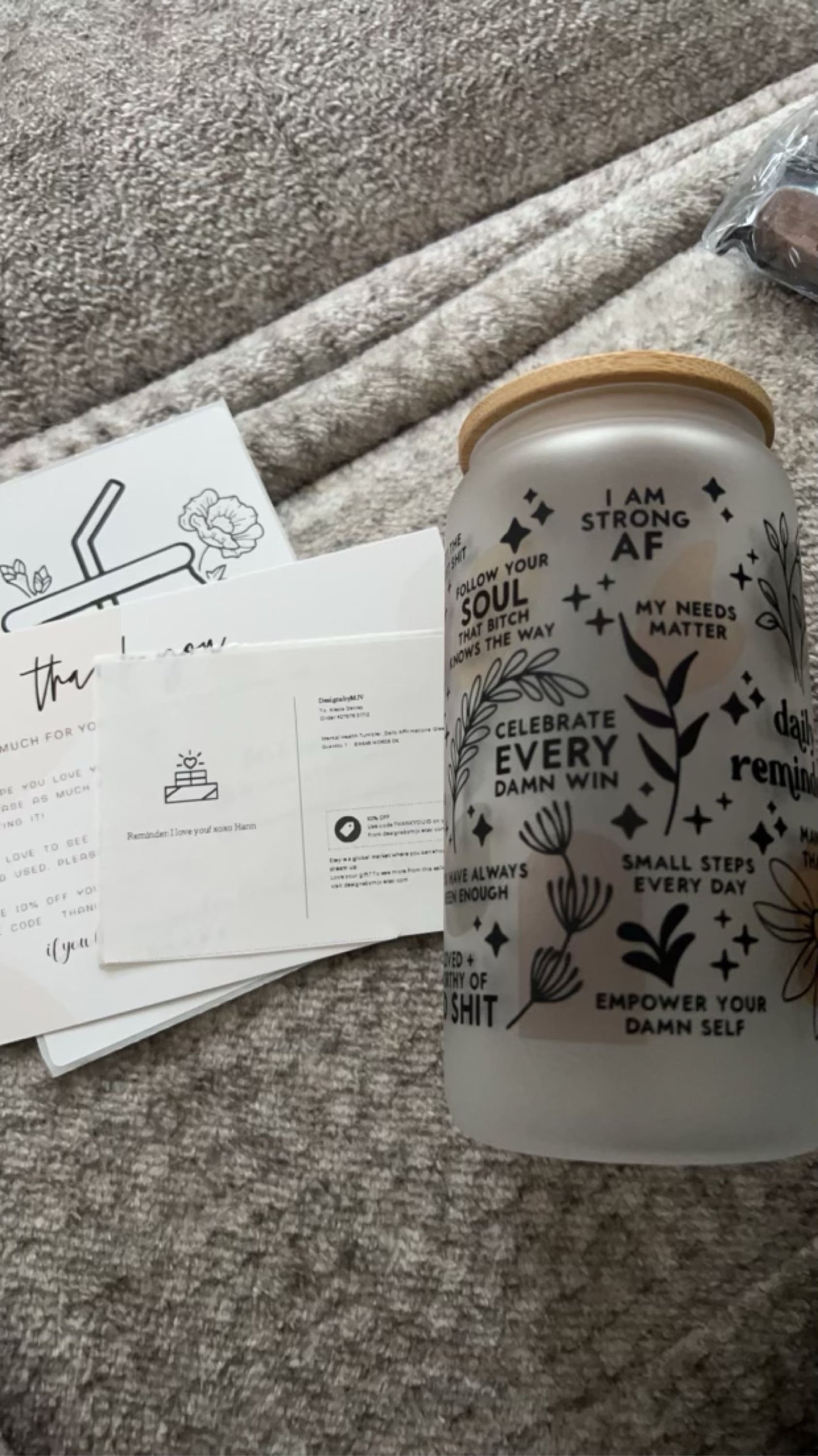Mental Health Tumbler with Lid and Straw, Daily Affirmations Glass Cup, 16oz Daily Affirmations Tumbler, Gift for Her/Bestie, Soul Sister, BFF, Best Friend Tumbler