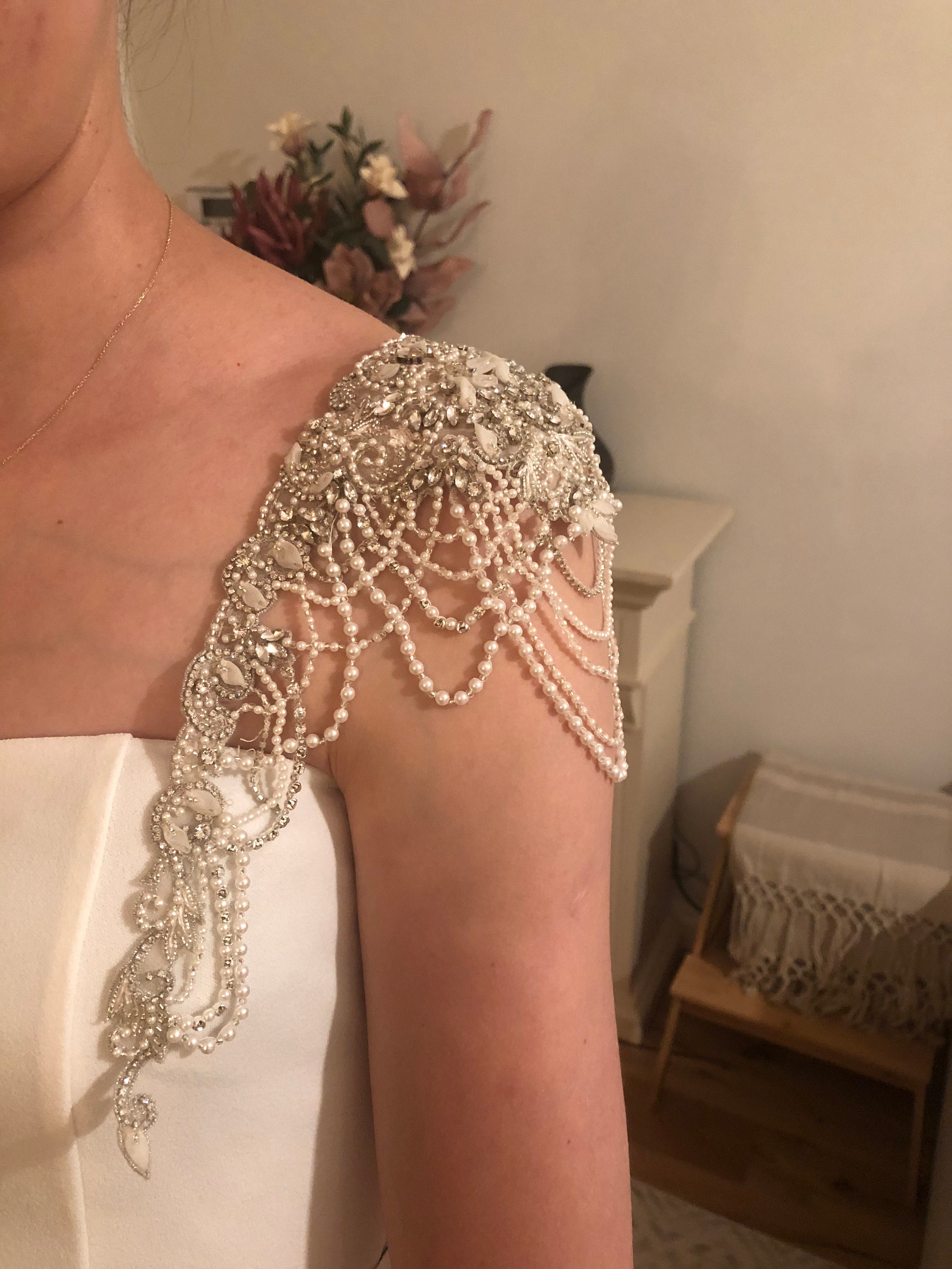 Bridal straps, pearl straps, wedding dress, Beaded shoulders, beaded