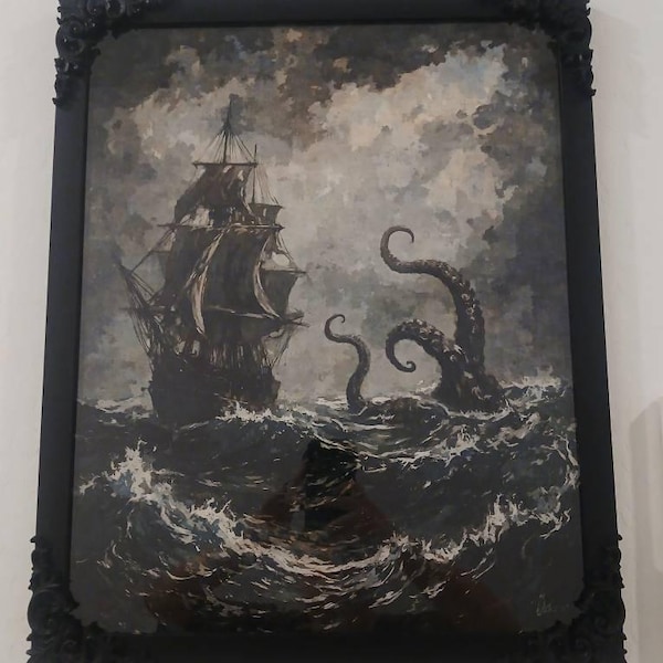 Lure of the Kraken Revised Print,gothic Pirate Ship Art,nautical Sea ...