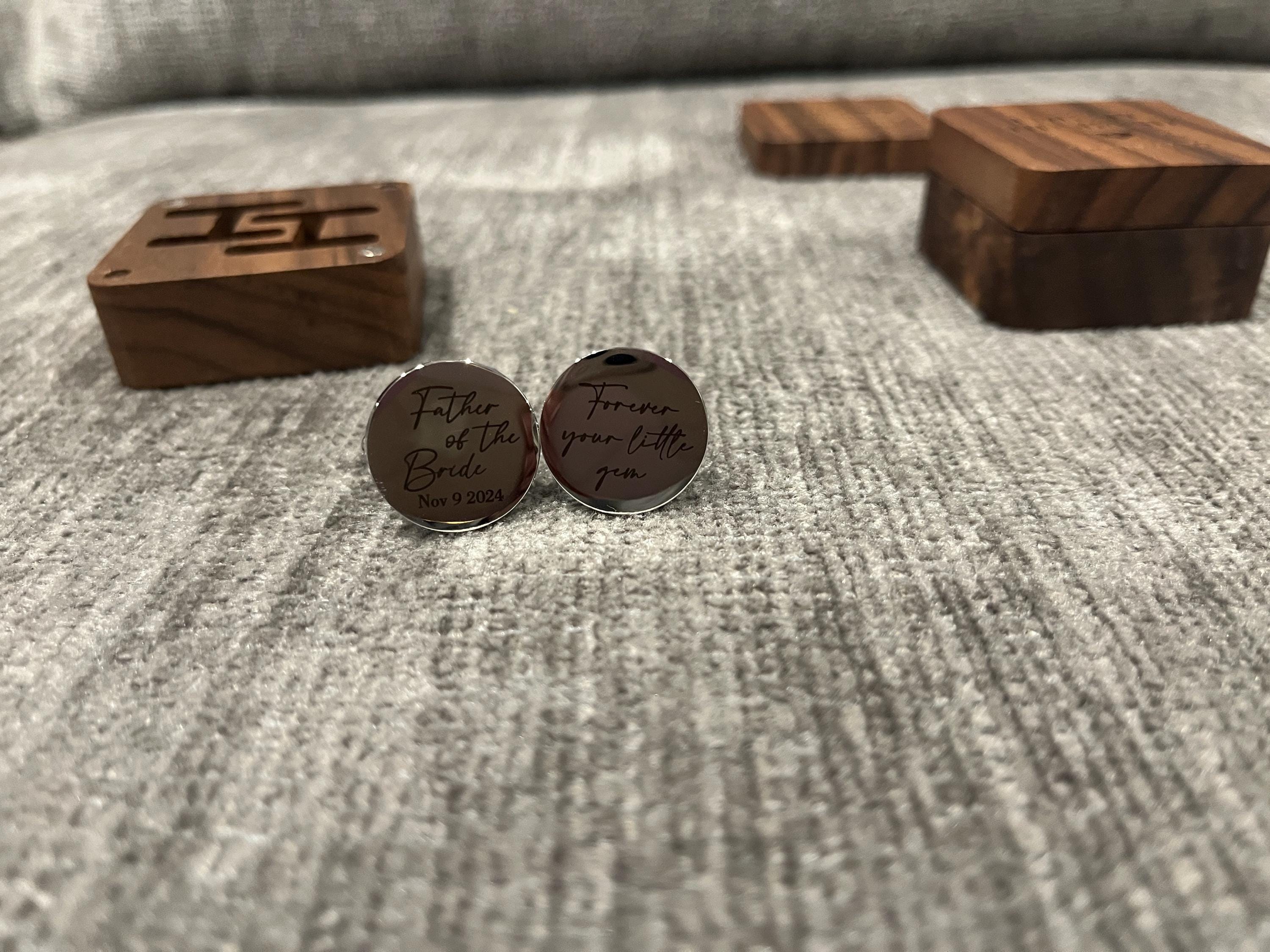 Custom Metal Cufflinks - Engraved Box Optional, Wedding Day Cuff links for Groom Dad Father of the Bride gift, Anniversary Gift for Husband