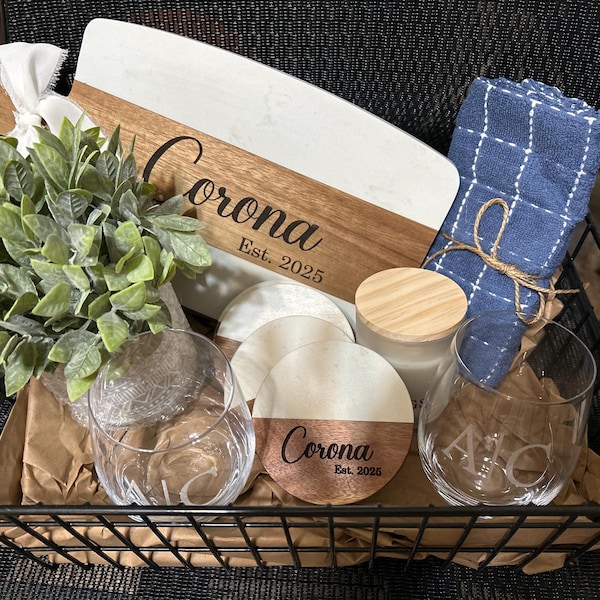 Custom Gift Basket Housewarming Gift Cutting Board First Home Gift Idea ...