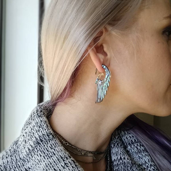 PAIR Of Beautiful Hand Carved Organic Sono Wood Angel Wings Tapers/plugs - Expanders - Gauges 4g (5mm) Thru 00g (10mm) Available - Foto 11