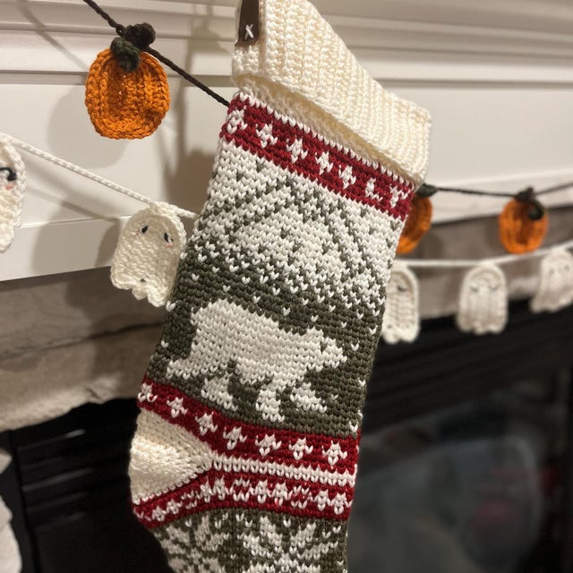 A customer's finished Polar Bear Stroll Stocking Crochet Pattern