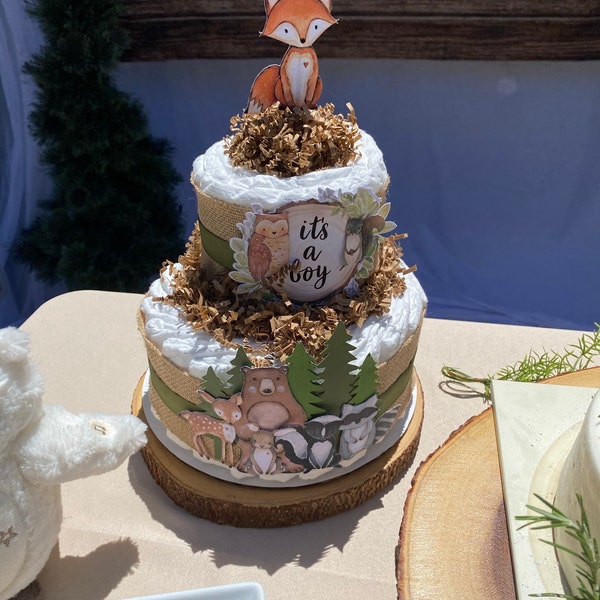 Woodland Creatures Diaper Cake: Boy Baby Shower Centerpiece - Etsy