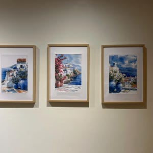花柄のギリシャの村のクリップアート、地中海の風景（JPG デジタル