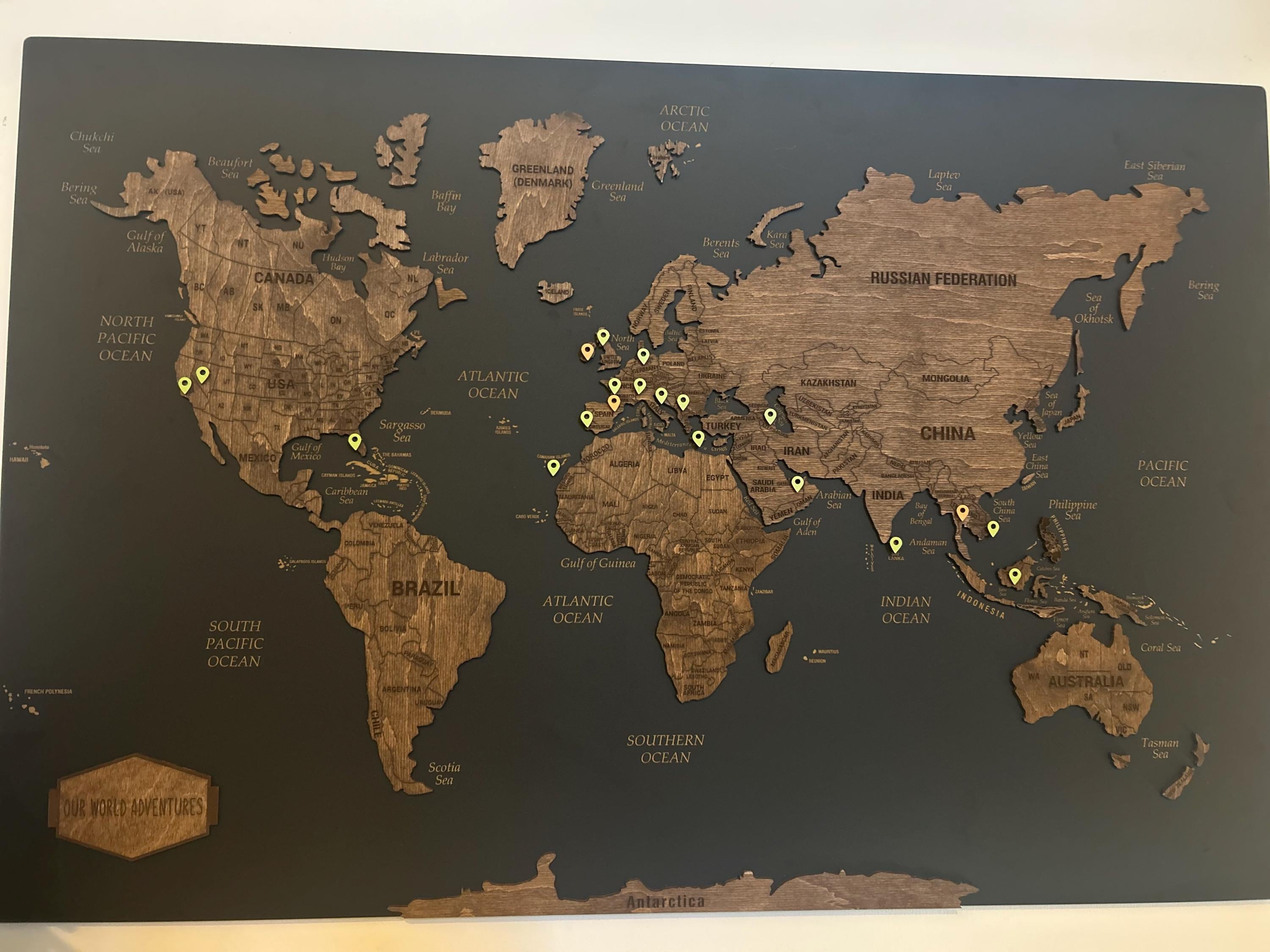 Wooden World Map Wall Art, Push Pin Travel World Map, Large Personalized World Map, Cork World Map Apartment Decor, 5th Anniversary Gift