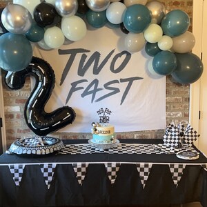 'Two Fast' 2nd Birthday Sign – Race Car Theme Felt Banner, 11.8x17.7 Inches, With Glue Dots