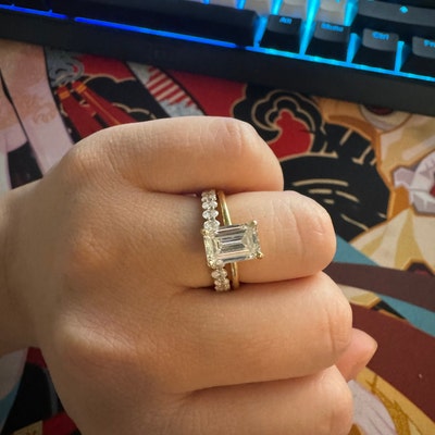 3MM Round Moissanite Open Notch Bubble Set Wedding Matching Band for ...