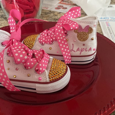 Pink and Gold Minnie Mouse Converse, High Top Sneakers, Minnie Mouse ...