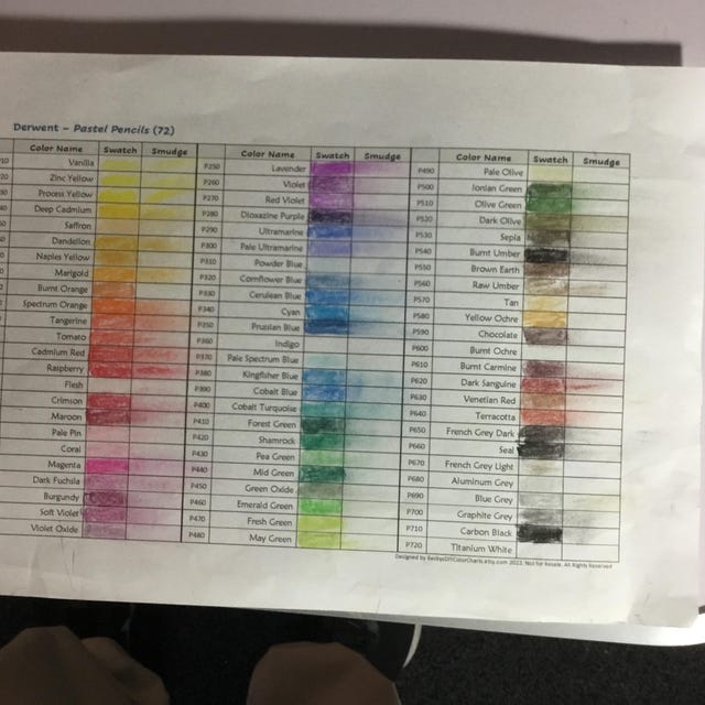 Derwent - 72 Pastel Pencil Set - DIY Color Chart / Swatch Sheet