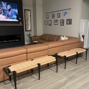 JUTE-Mid-Century Modern Style Bench • Mudroom / Entryway Bench • Hand Woven End of Bed Stool • Custom Made • Handmade & Built to Order