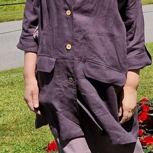 Loose Linen Jacket With Pockets, Oversize Casual Linen Coat