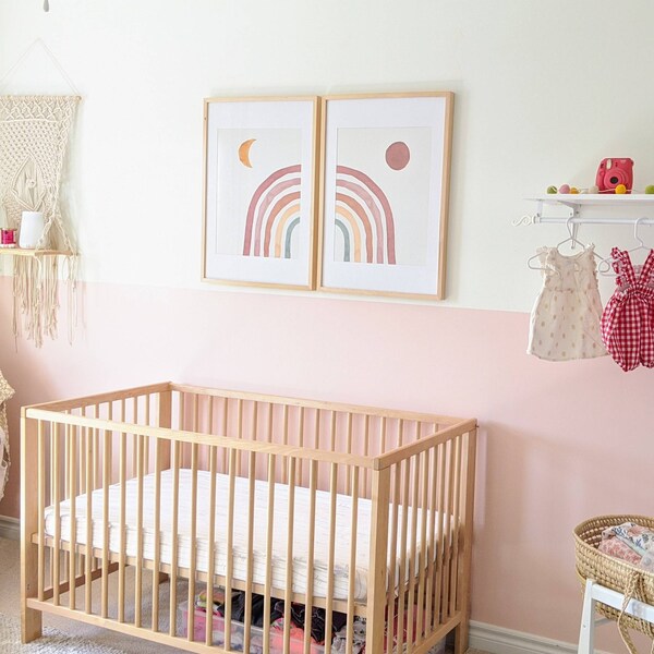 Sun and Moon Nursery Print Set of 2,rainbow Nursery Print, Terracotta ...