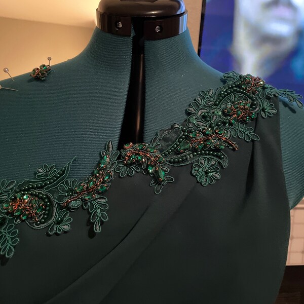 Strappy Back Beaded Lace Applique Gown