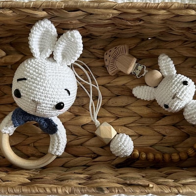 PATTERN: Bunny Rattle and Pacifier Clip Bundle, Easy to Follow Crochet ...