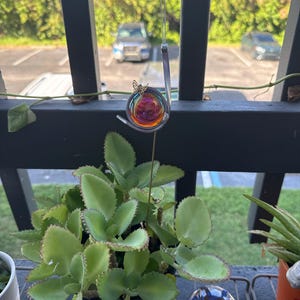 Stained Glass Iridescent Snail Plant Stake, Aquamarine Snail Garden Art, ShellysGlassStudio