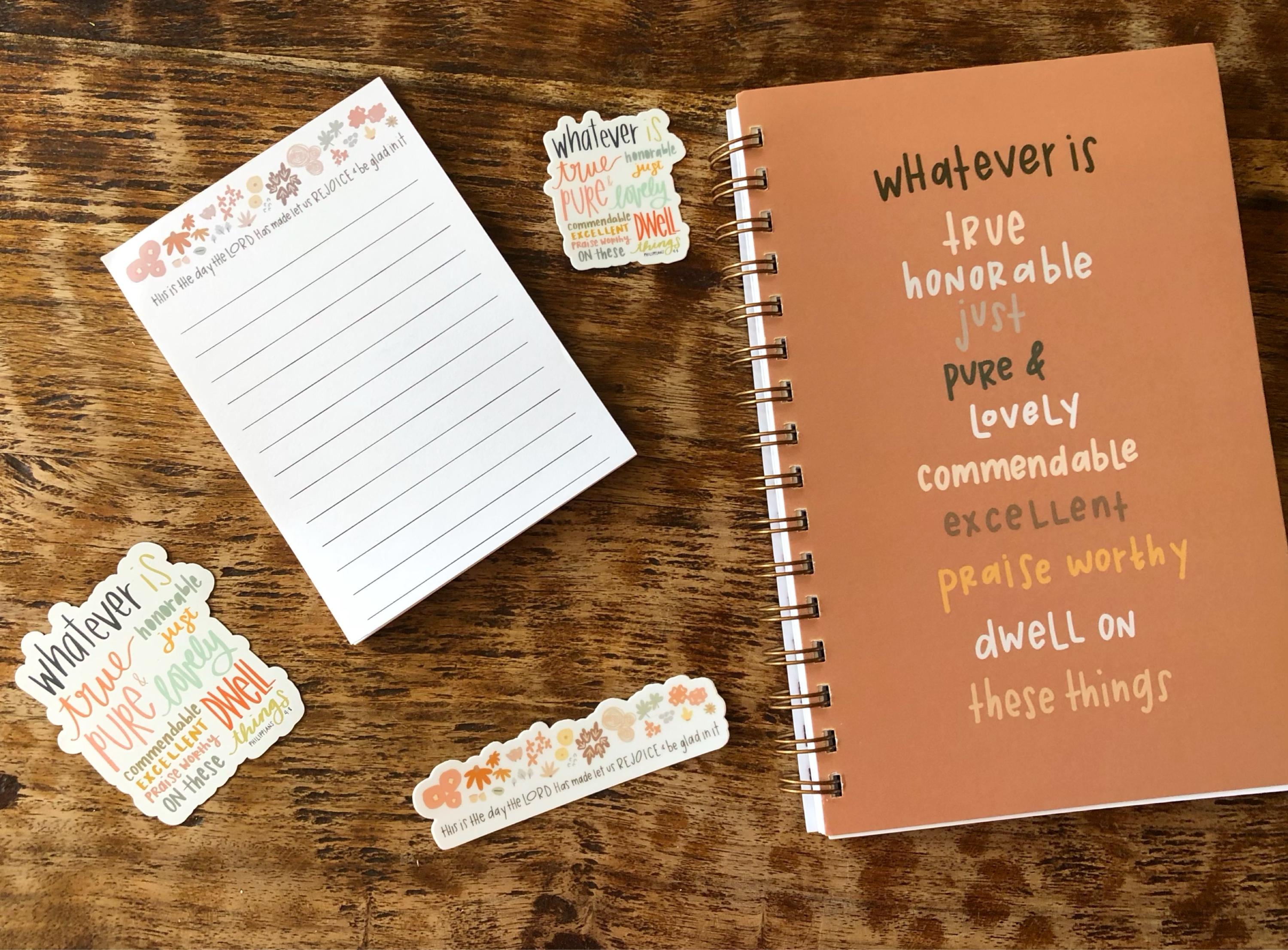 Spiral notebooks | Soft cover journal | Faith notebook | Philippians 4:8 Bible journal