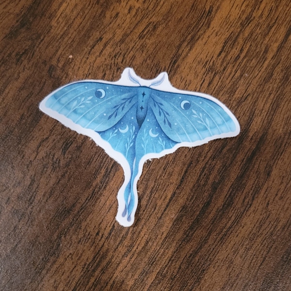 Blue Luna Moth Die-cut Stickers, Nocturnal Moon Moth Sticker, Wicca ...