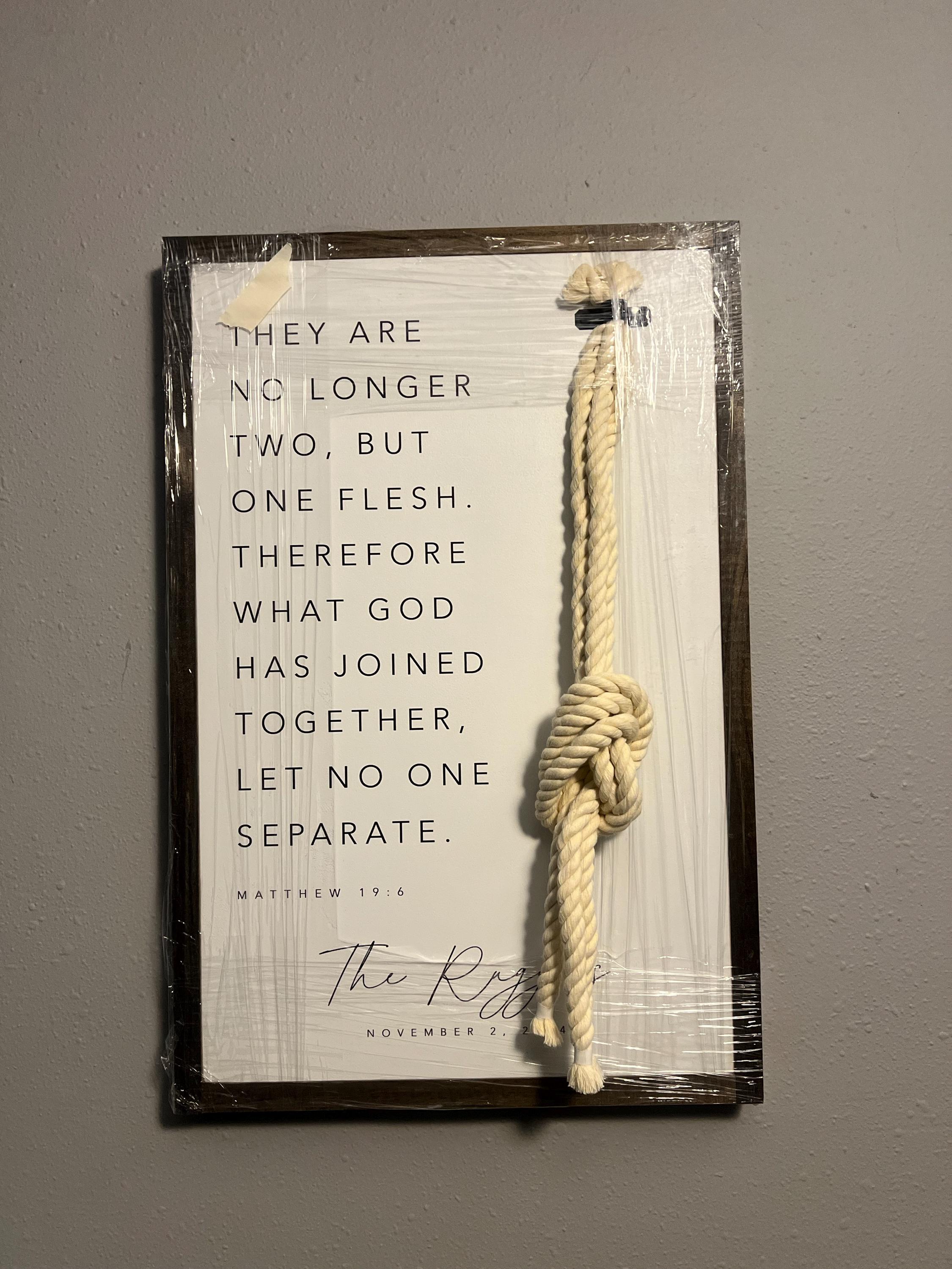 Matthew 19:6 They Are No Longer Two A Cord Of Three Strands Is Not Easily Broken Established Framed Wood Sign Wedding Unity Ceremony Gift