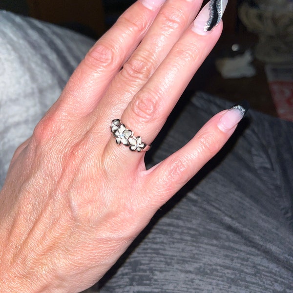 Hawaiano Argento Tre Colori Oro 3 Plumeria Fiore Cz Anello Di - Foto 7