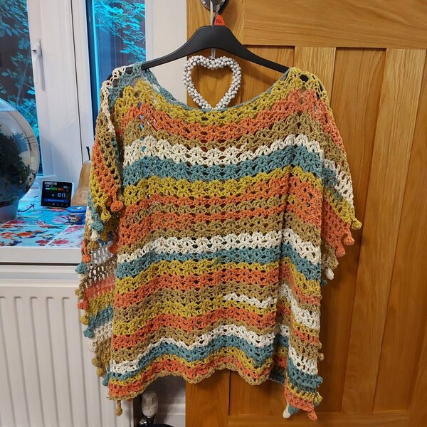 Adult Size XXLARGE Melu Crochet Summer Bobble Pom Pom Poncho Pattern ...