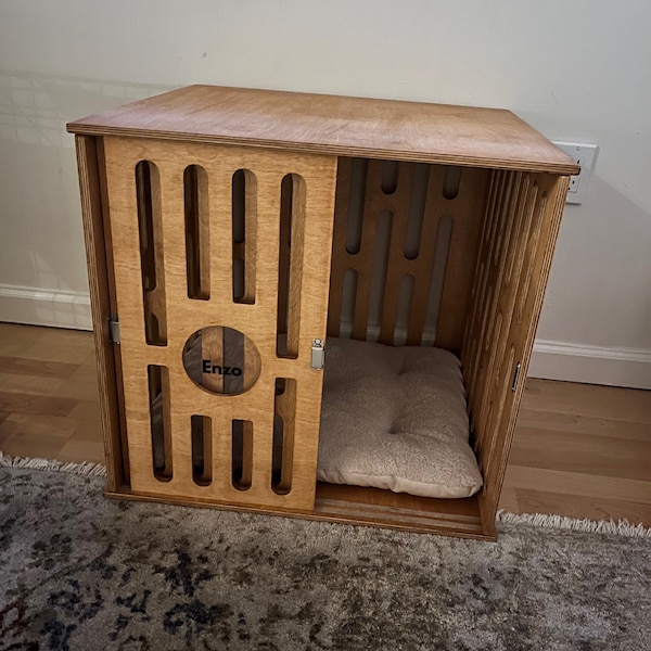 Wooden Dog Crate Bed With Shelf photo