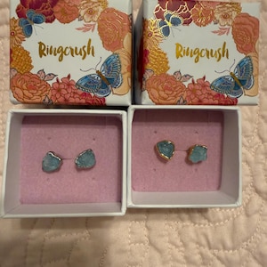 Customer photo from Jeanann, New Raw Aquamarine Stud Earrings