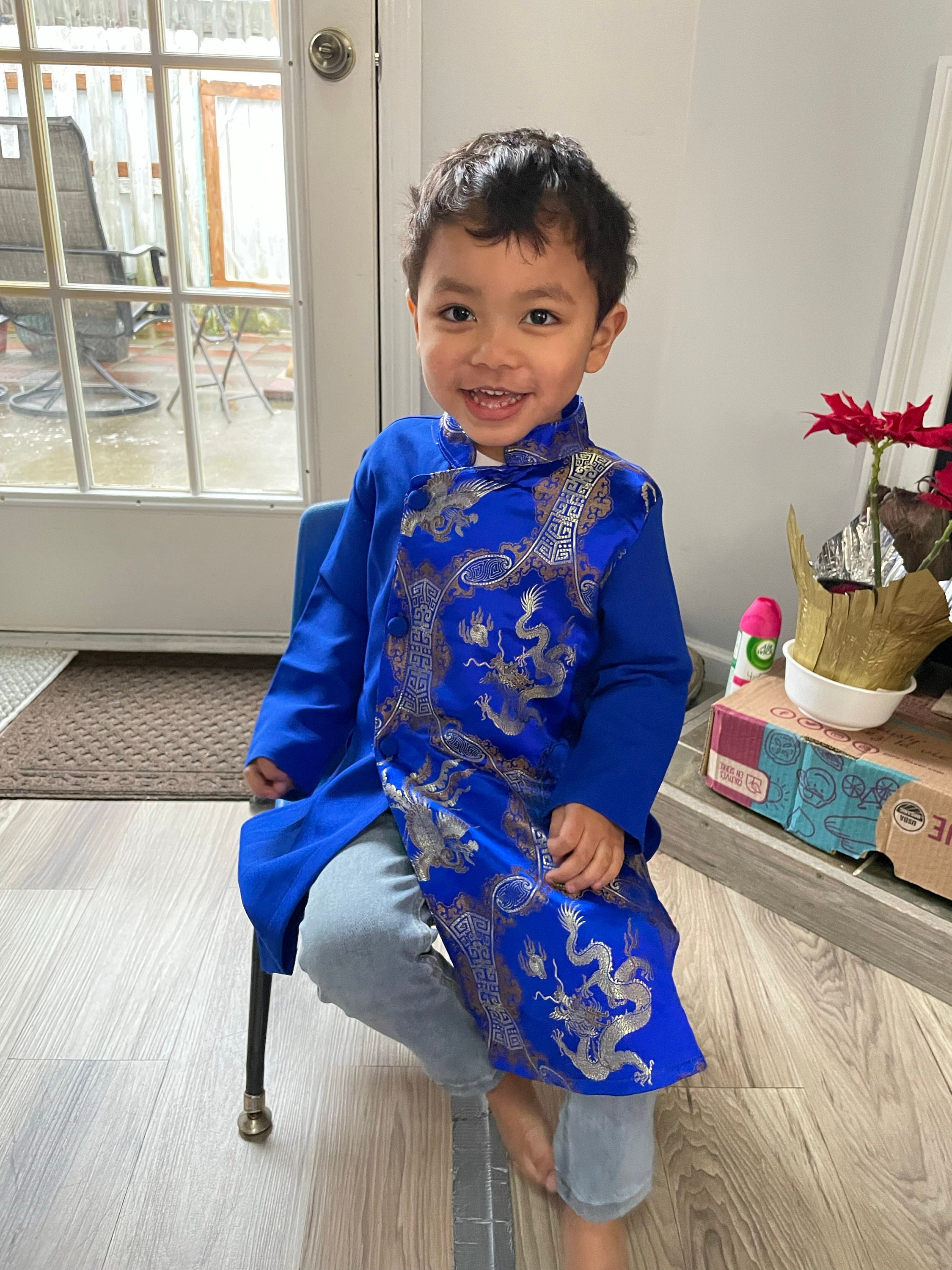 Vietnamese Boy s Kid Ao Dai in Blue for Lunar New Year o D i