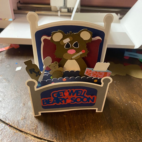 Get Well Bear Card in A Box 3D SVG - Etsy