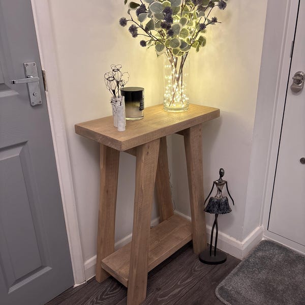 Rustic Wooden Console Table With Angled Legs and Lower Shelf - Etsy UK