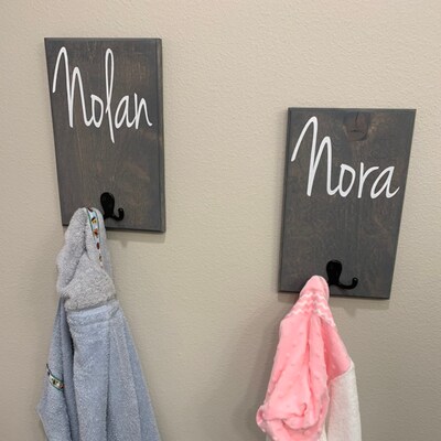 Bathroom Wall Decor, Personalized Name Hook, Towel Holder, Personalized ...