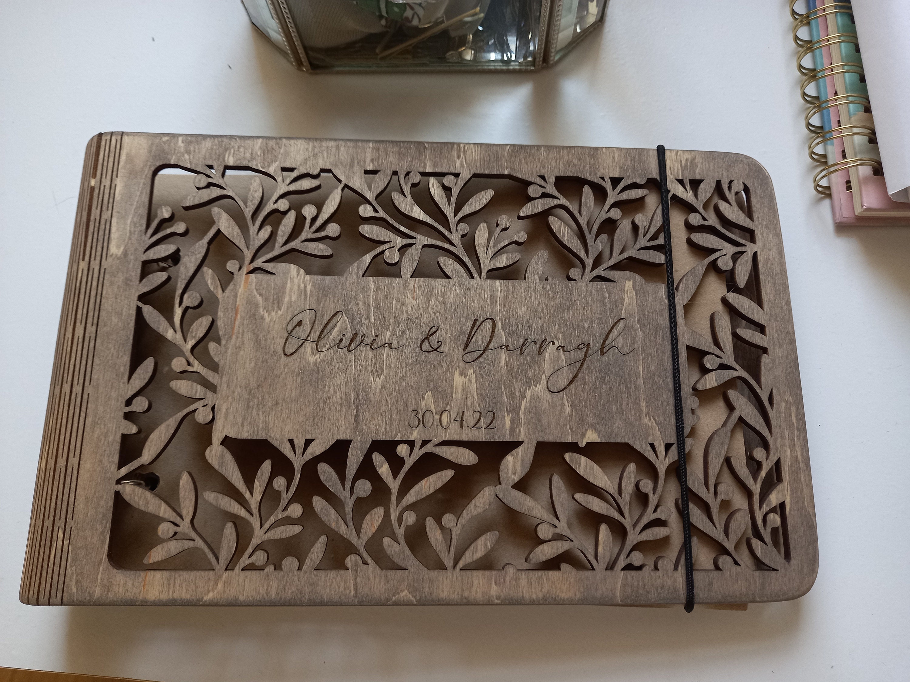 Personalized Gift, Wooden Photo Album Engraved, Scrapbook Album for Her, Custom Family Photo Album Honeymoon, Christmas Gift for Couple