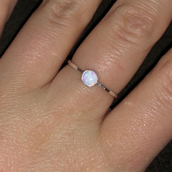 White Opal Ring - Sterling Silver - Opal Gemstone Stackable Rings ...