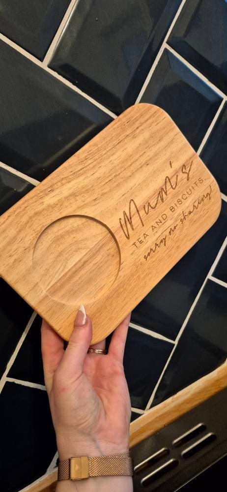 Personalized Custom Engraved Wooden Tea & Biscuit Board Serving Board Novelty Gift Birthday Valentines Housewarming Wedding Christmas