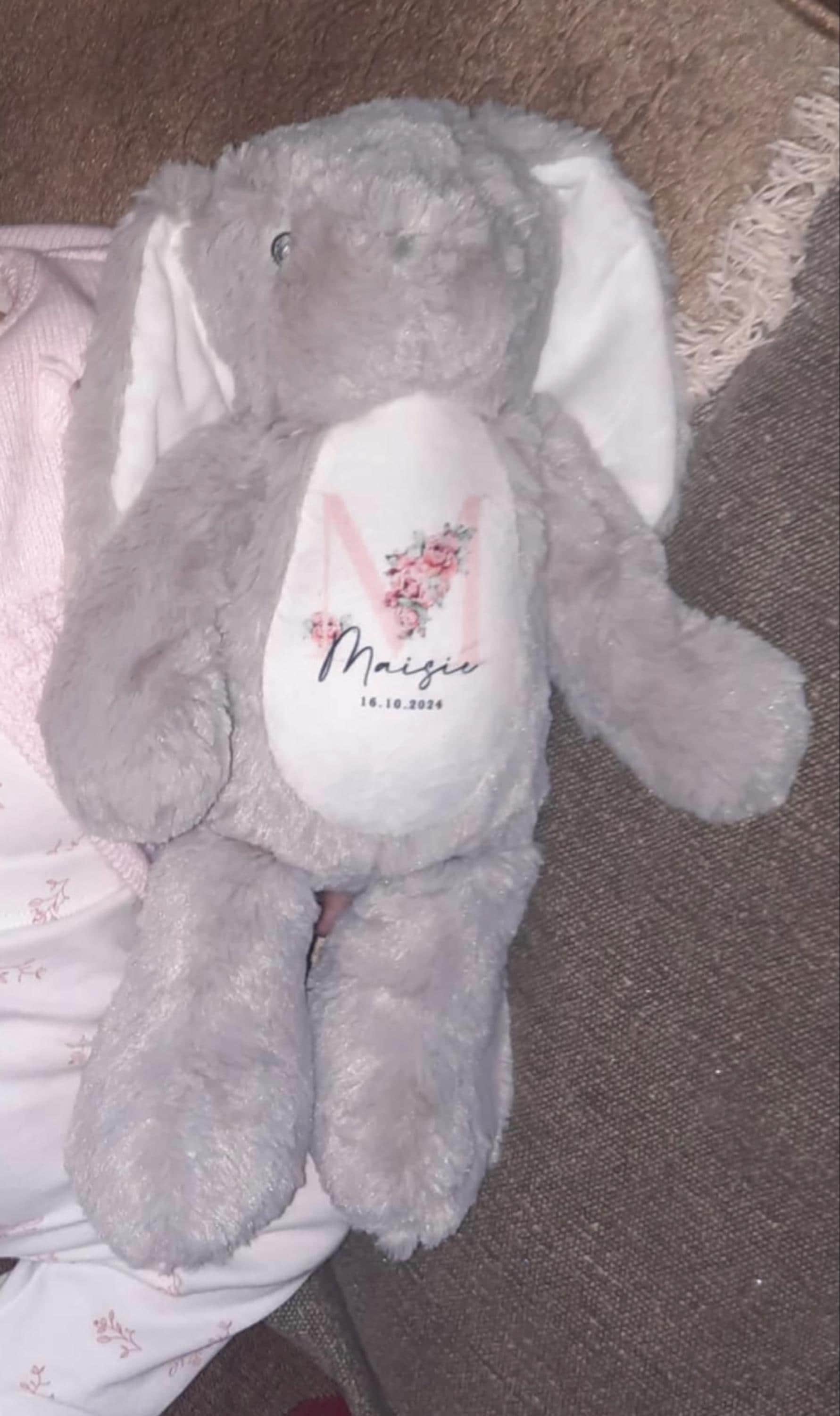 Personalised Bunny Rabbit, New Baby Gift, Personalised Plush Soft Toy, Your Name Teddy, Cuddly Toy, Girls and Boys Teddy Baby Shower Gift