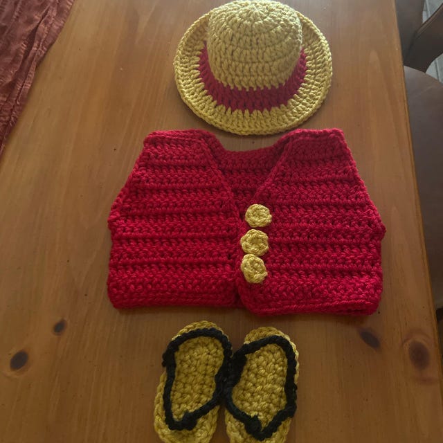 Disfraz De Luffy Para Bebé De 12 A 24 Meses, Incluye Mono Y Gorro Beige Y Rojo, Ideal Para Fiestas Temáticas Y Fotos De Aventura