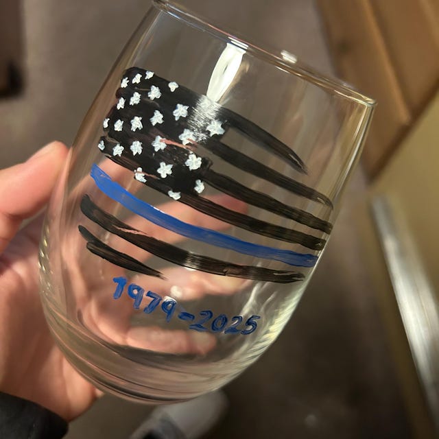 Thin Blue Line Wine Glass / Handpainted Distressed Flag / Back the Blue /  Personalized Police Officer Glass