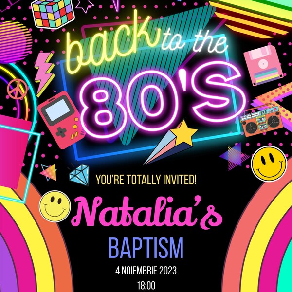 Editable 80s Birthday Party Invitation Back to the 80s Neon Party Glow
